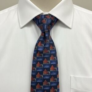 Ermenegildo Zegna Necktie Mens Blue Red Geometric Print Silk Luxury Designer